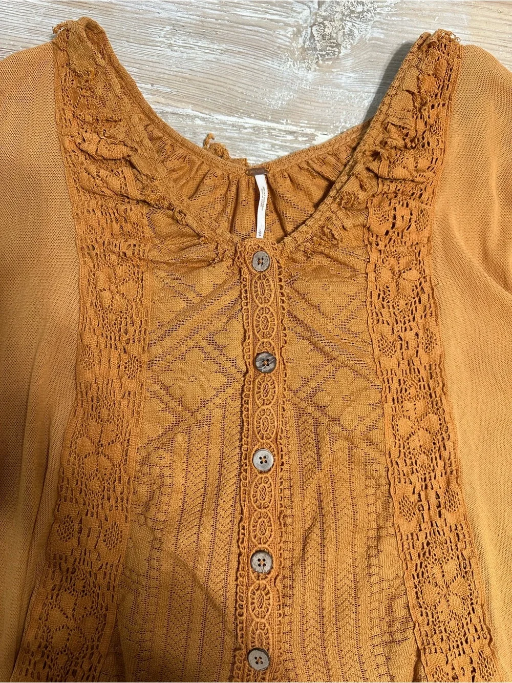 Free People Burnt Orange Crochet Button-Front Blouse